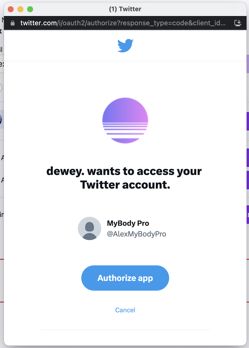 Click authorize in the newly opened Twitter popup
